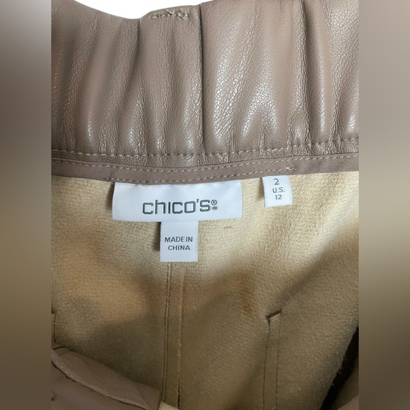 NWOT Chico’s Faux Leather Wide Leg Cropped Pants Tan Sz-2 (US Sz 12 / Large) - Picture 8 of 12